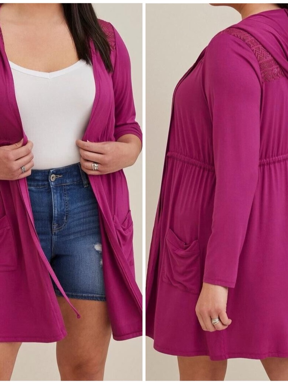 TORRID super soft anorak cardigan sweater size 0 Large hoodie lace yoke pockets